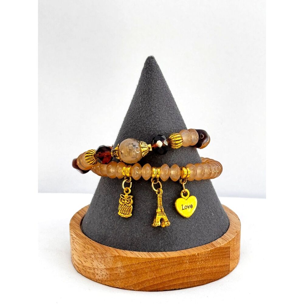 Set of 2 Beaded Bracelet w/Charms